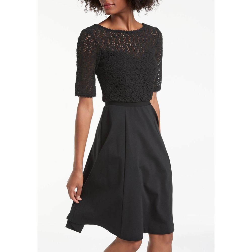 Boden "Lisa" Black Ponte & Lace Dress Size 8P BNWT